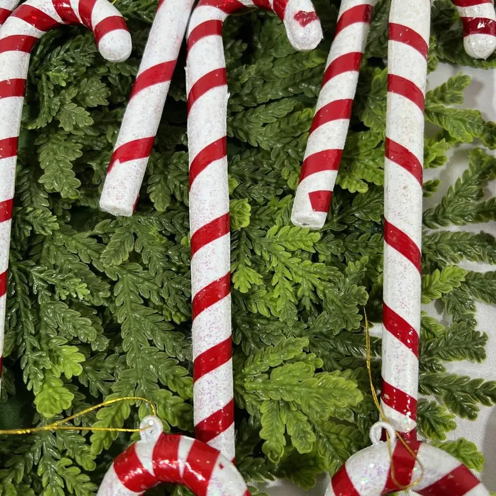 Vintage Lot/30 Candy Cane Cello Blow Mold Blown Plastic Ornaments 6.5” Glitter